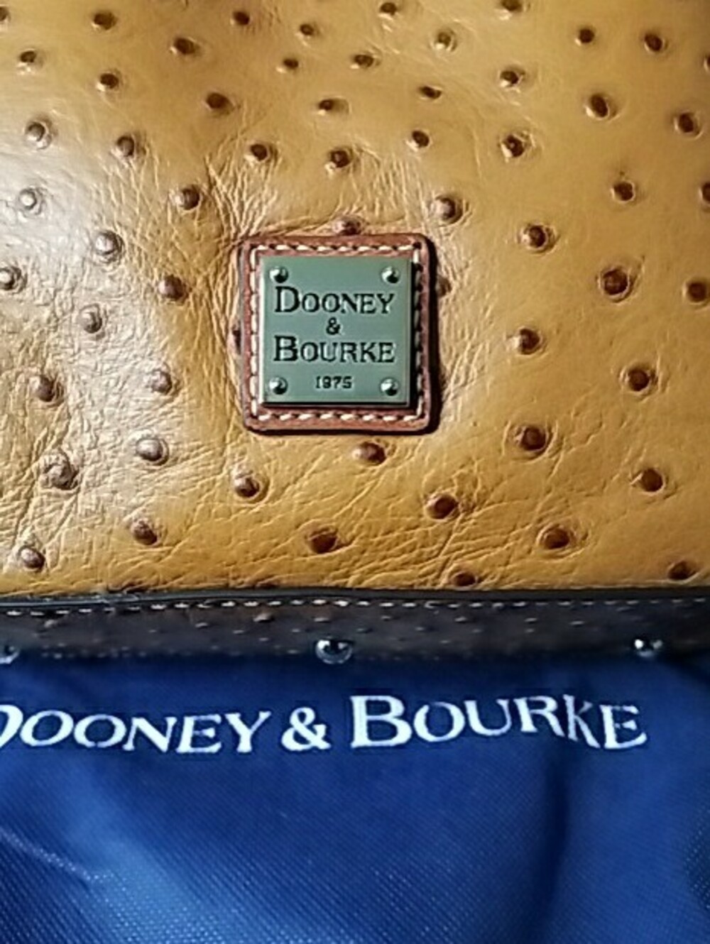 Dooney & Bourke Tan Ostrich-Embossed Satchel Mini with Brown Trim - Picture 3 of 13